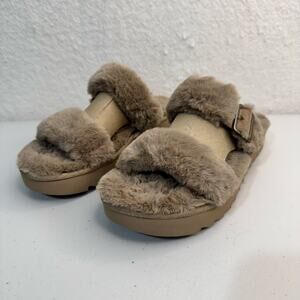 Koolaburra UGG Furr-Ah Slide Sandals Dual-Strap Plush Faux Fur Slippers Size 10